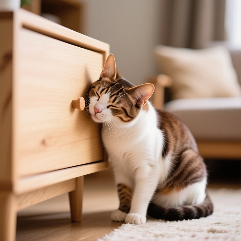 Cat-Manx-Rubbing-Face-On-Furniture