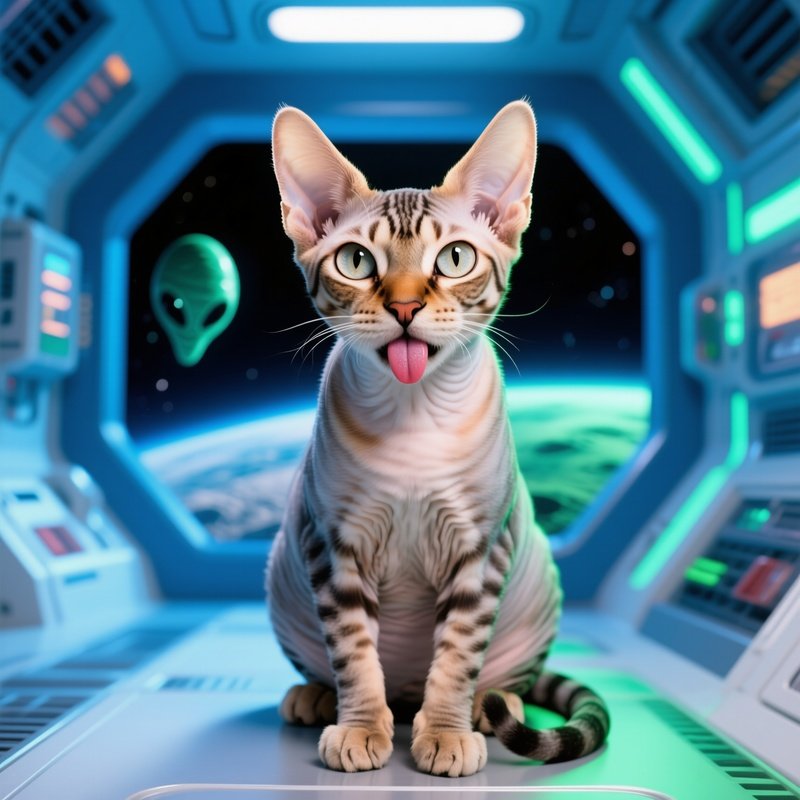 Cat Manx Sitting Tongue Out Blep Science Fiction