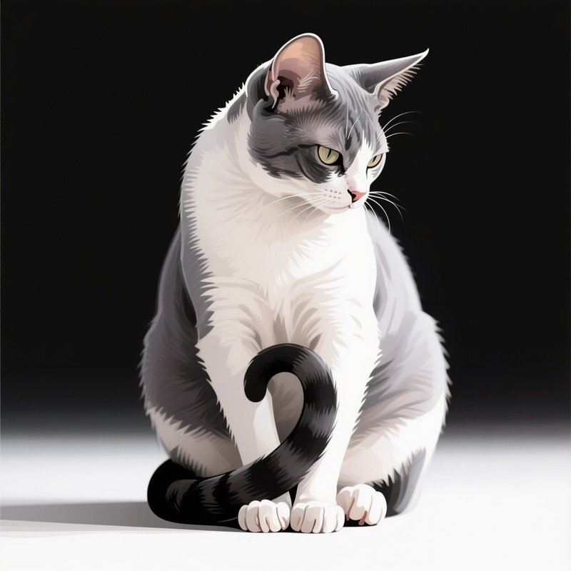 Cat Manx Sitting With Tail Neatly Wrapped Around Paws Digital Art