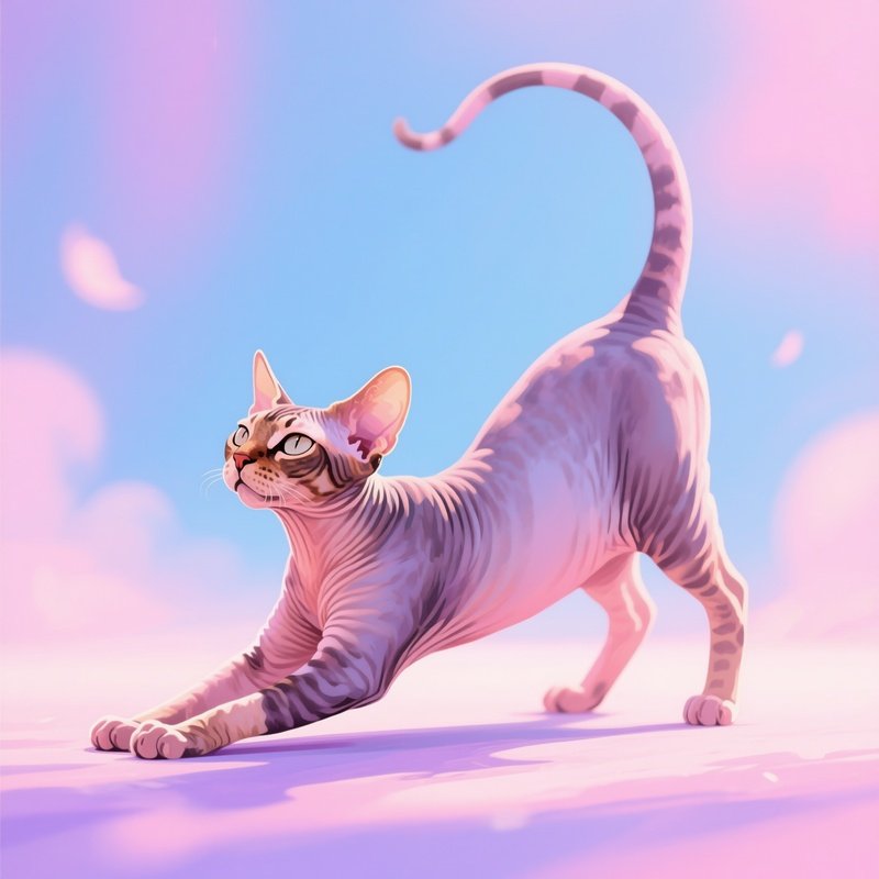 Cat Manx Stretching With Arched Back Illustration