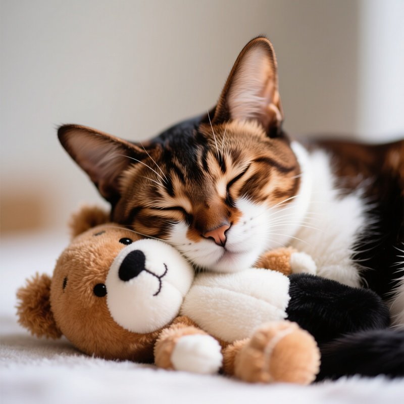 Cat Ocicat Head Resting On Stuffed Animal