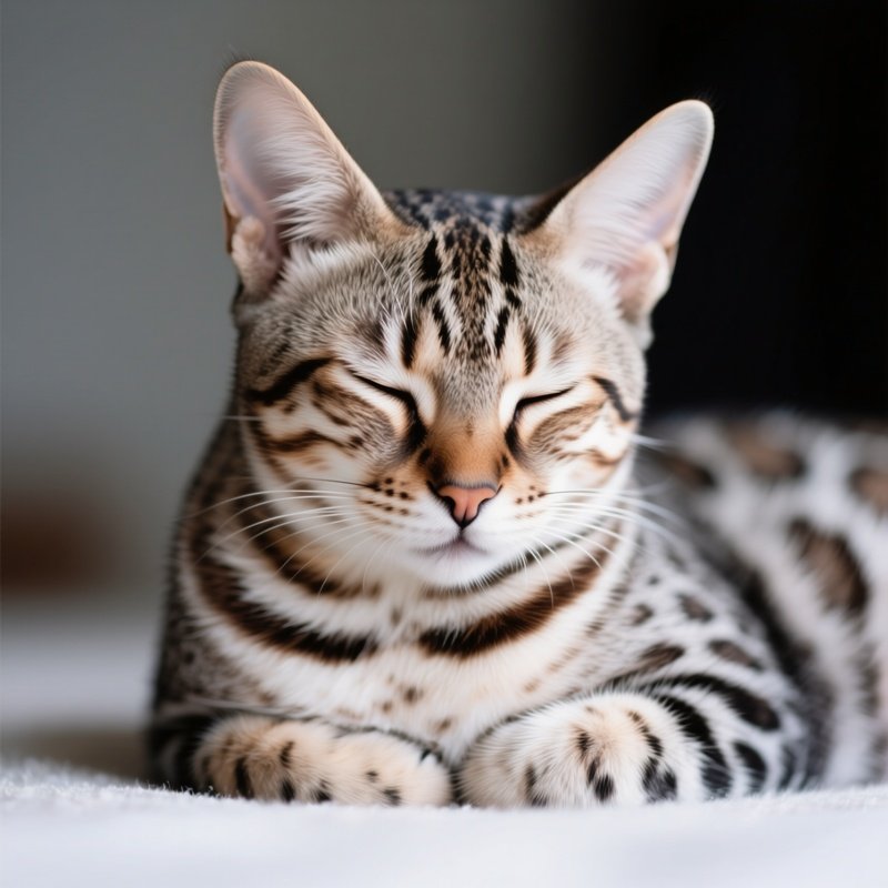 Cat Ocicat Purring With Eyes Half Closed