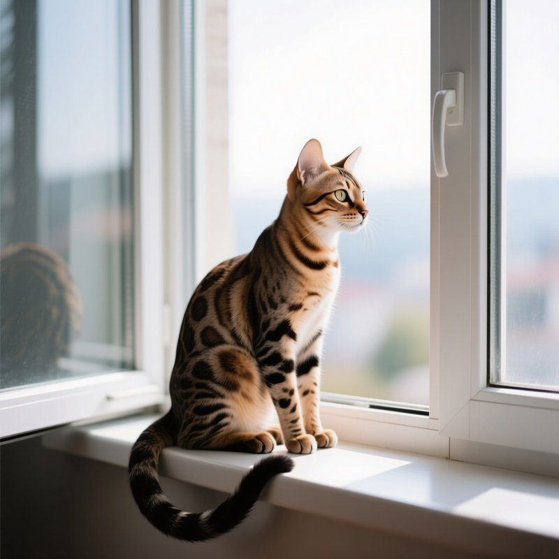 Cat Perched On Windowsill Looking Outside