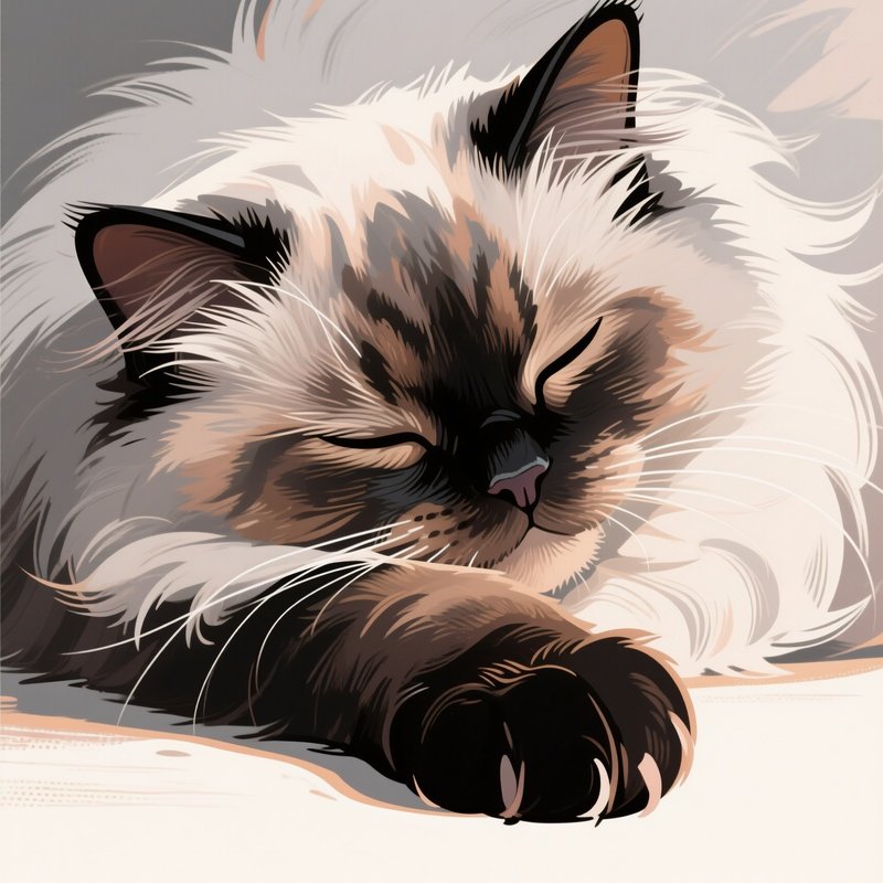 Cat Persian Chin Resting on a paw Illustration