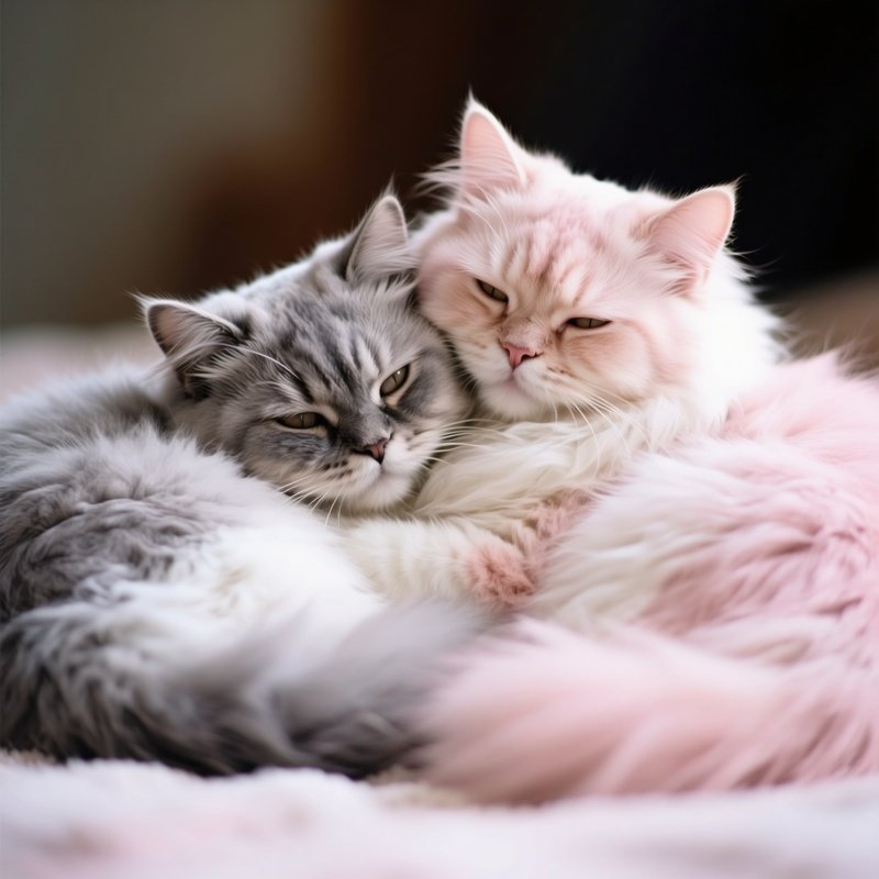 Cat Persian Cuddled Up With Another Cat