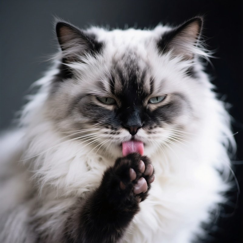 Cat Persian Licking Paw Wiping Face
