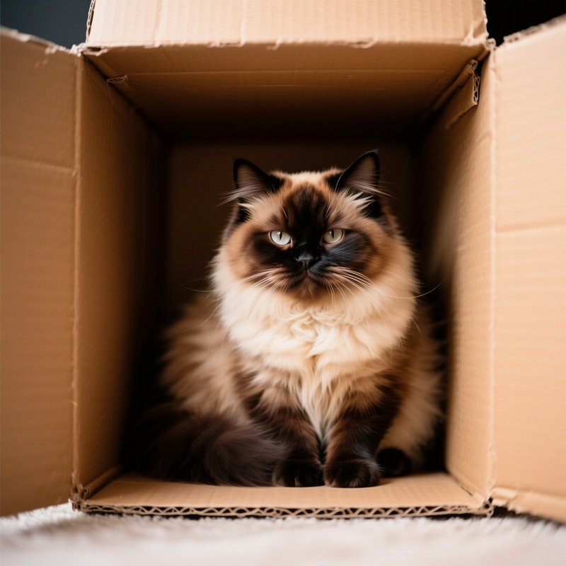Cat Persian Sitting In Too Small Container