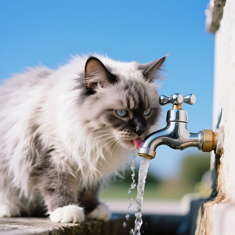 Cat Ragamuffin Drinking From Tap