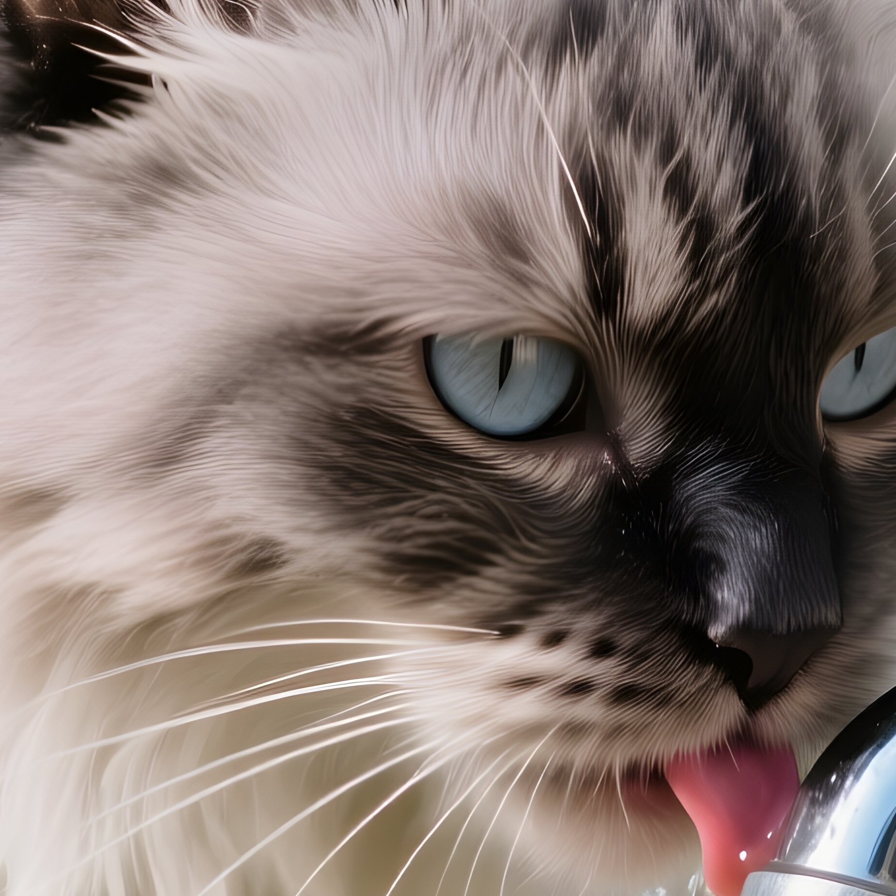 Cat Ragamuffin Drinking From Tap - Full Resolution Quality Preview
