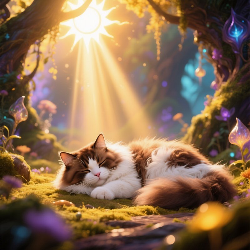 Cat Ragamuffin Sleeping In Sunbeam Fantasy