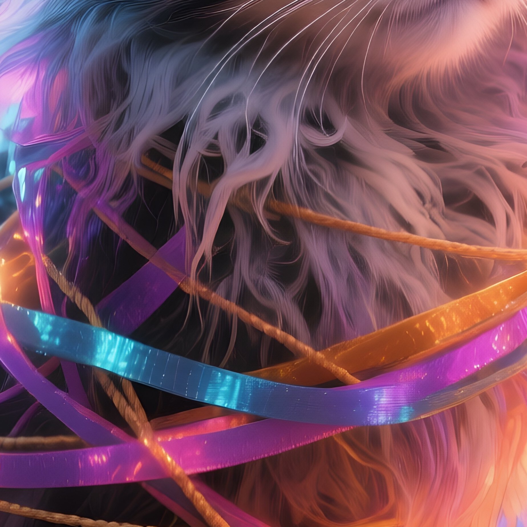 Cat Ragamuffin Tangled String Ribbon Fantasy - Full Resolution Quality Preview