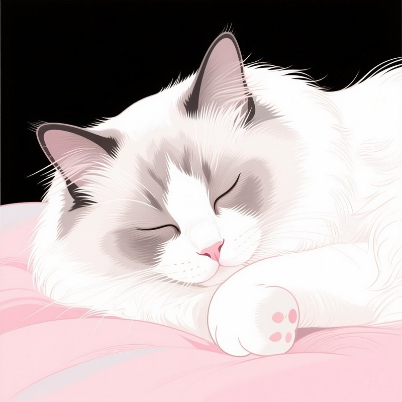 Cat Ragdoll Sleeping On Back Belly Exposed Illustration