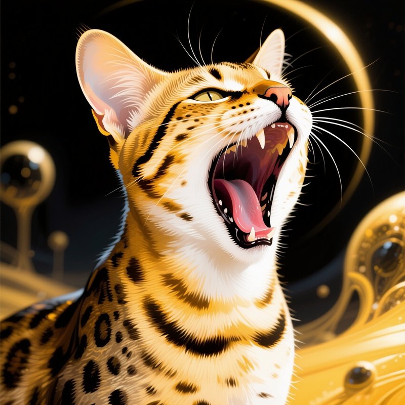 Cat Savannah Yawn Wide Open Fantasy
