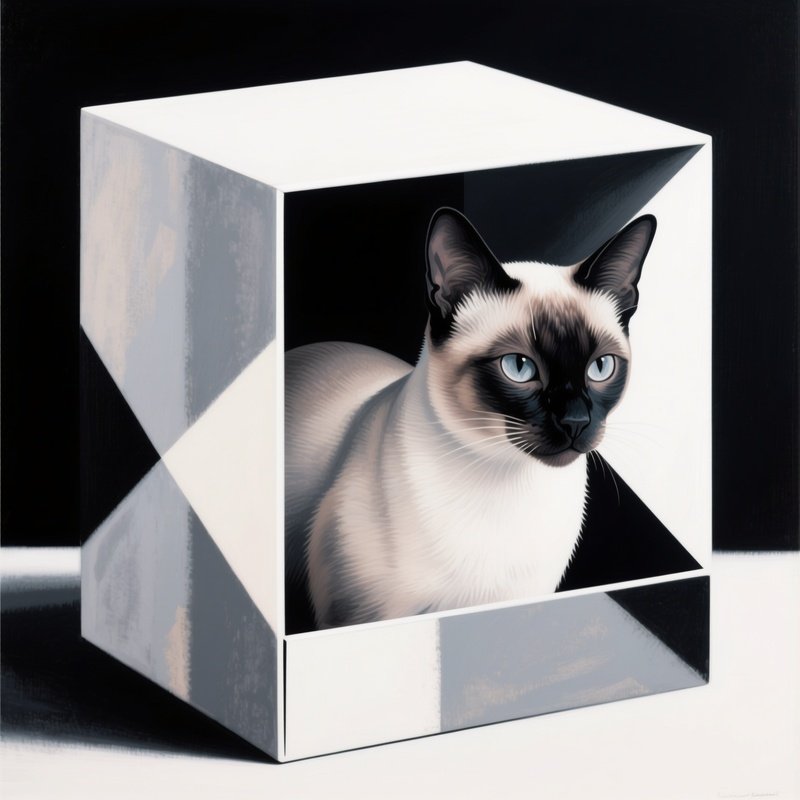 Cat Siamese Head Sticking Out Of Box Abstract