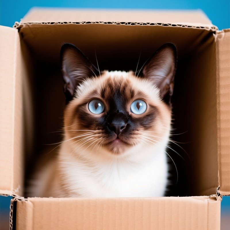 Cat Siamese Head Sticking Out Of Box