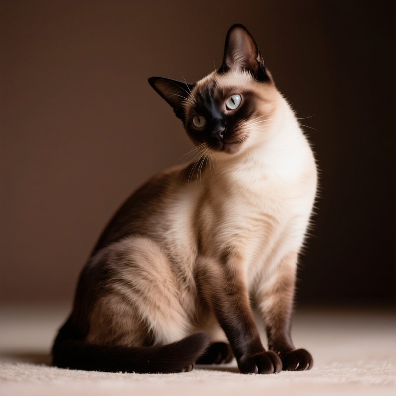 Cat Siamese Head Tilted While Sitting