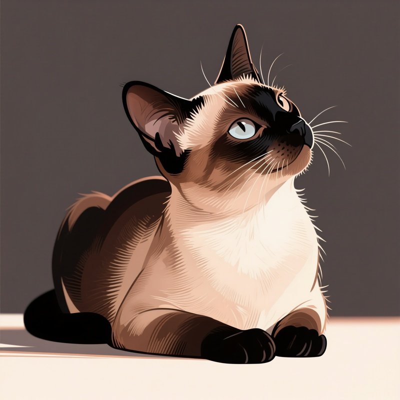 Cat Siamese Head Tilted While Sitting Illustration