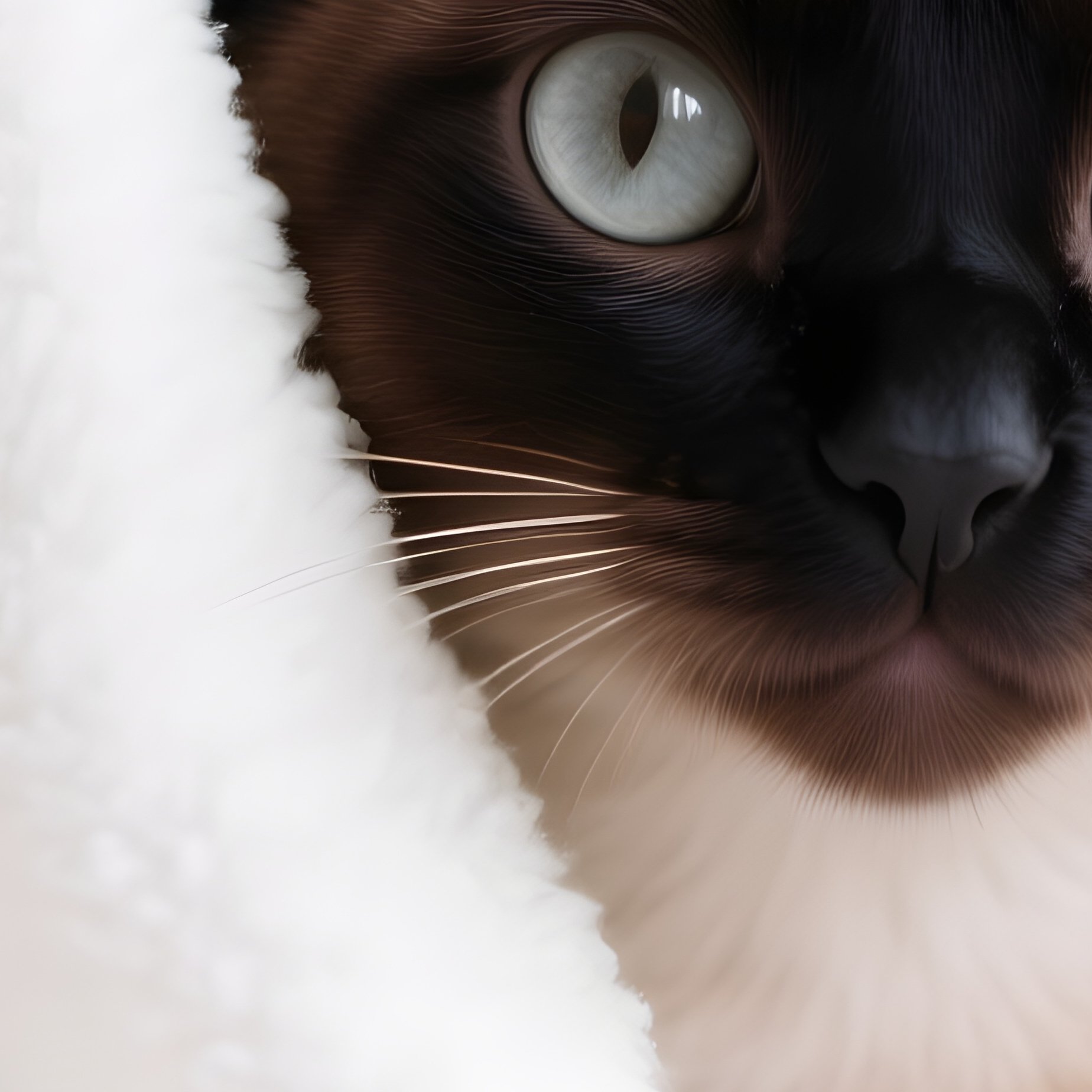 Cat Siamese Peeking Out From Under Blanket - Full Resolution Quality Preview