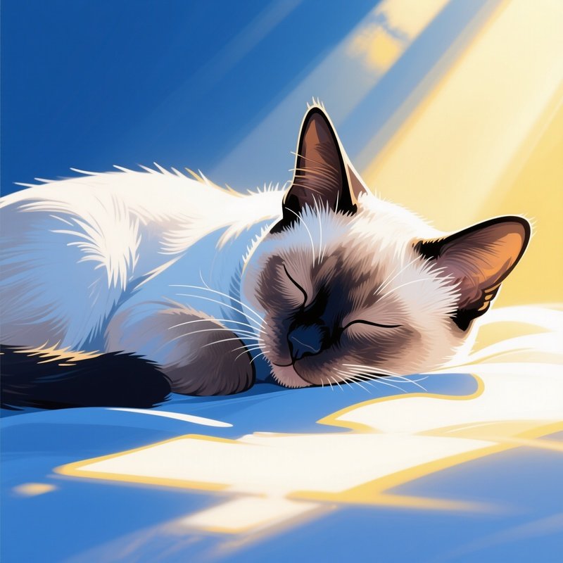 Cat Siamese Sleeping In A Sunbeam Illustration