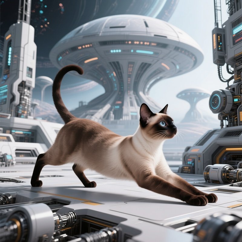 Cat_Siemese_Stretching_With_Arched_Back_Science_Fiction