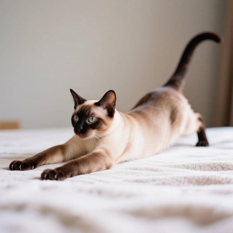 Cat Tonkinese Full Body Stretch Front Legs Forward