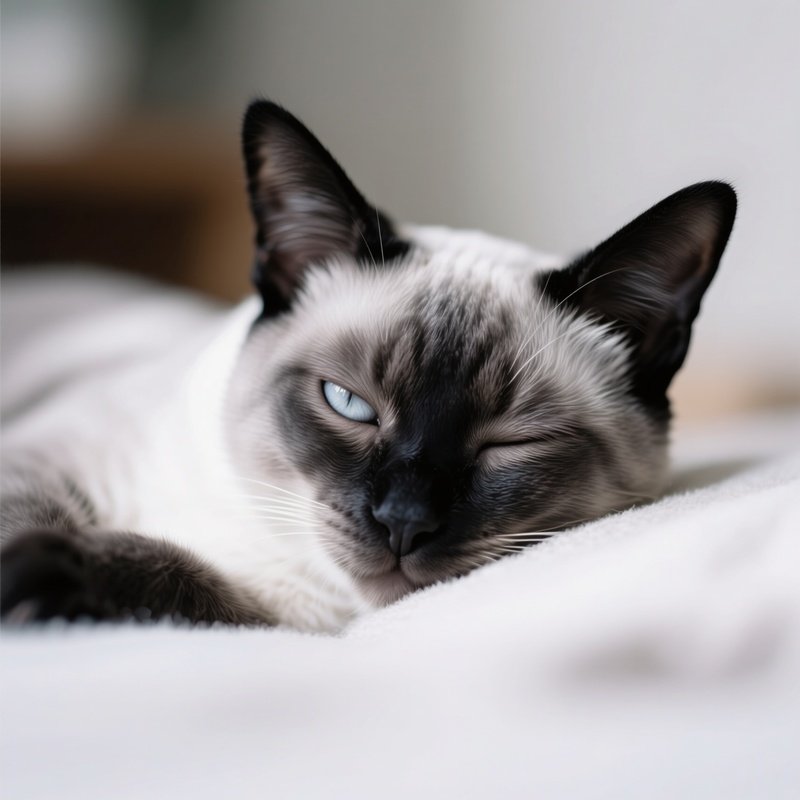 Cat Tonkinese One Eye Open During Nap