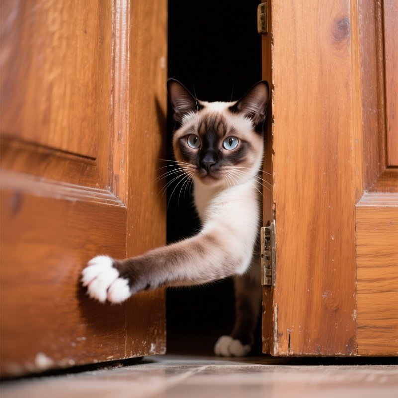 Cat Tonkinese Paw Reaching Out From Under The Door