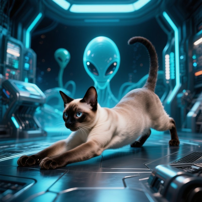 Cat Tonkinese Stretching With Arched Back Science Fiction