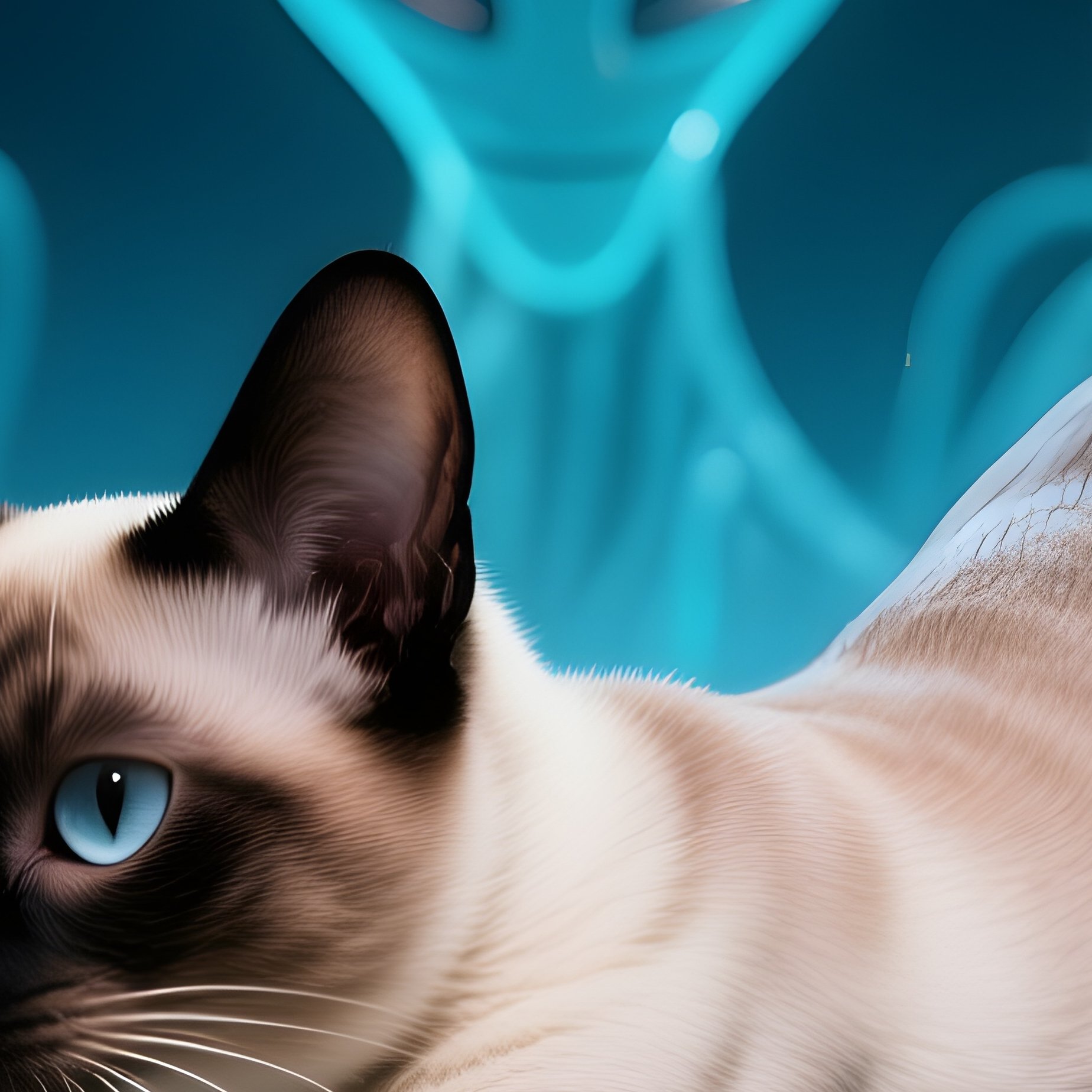 Cat Tonkinese Stretching With Arched Back Science Fiction - Full Resolution Quality Preview