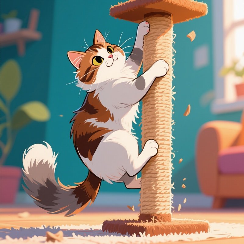 Cat Turkish Van Climbing Scratching Post Action Illustration