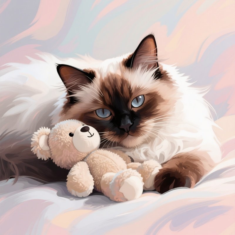 Cat Turkish Van Head Resting On Stuffed Animal