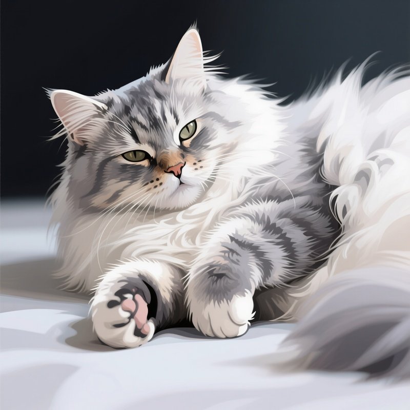 Cat Turkish Van Laying Side With Paws Curved Digital Art