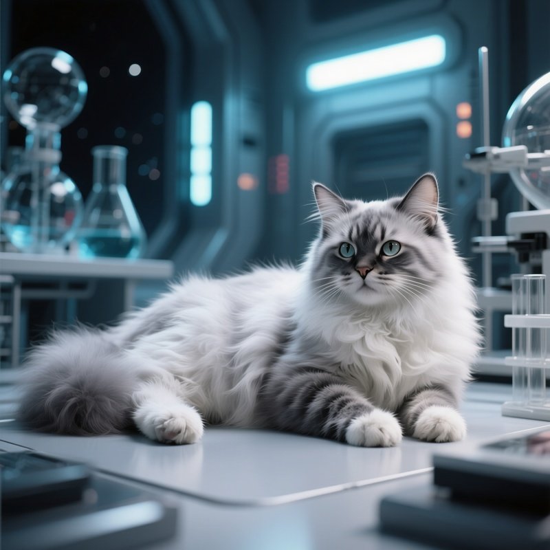 Cat Turkish Van Laying Side With Paws Curved Science Fiction Digital Art