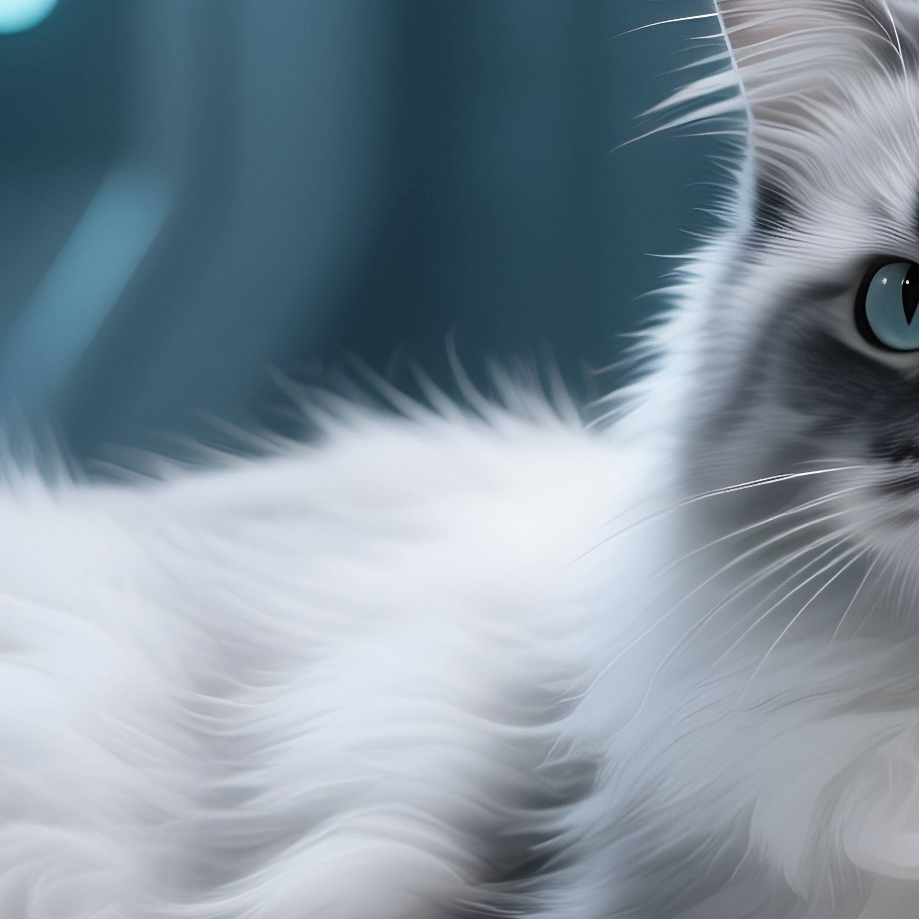 Cat Turkish Van Laying Side With Paws Curved Science Fiction Digital Art - Full Resolution Quality Preview