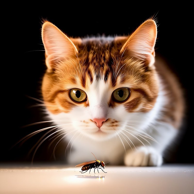 Cat Turkish Van Staring Intensely At Bug Light Reflection