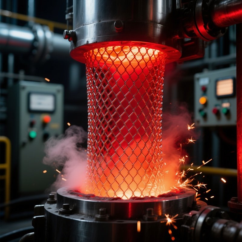 Catalyst Mesh Glowing Red Hot Industrial Reactor