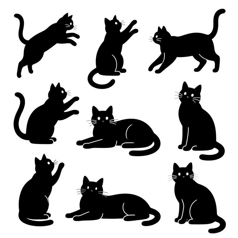 Cats In Various Poses Cats Silhouettes