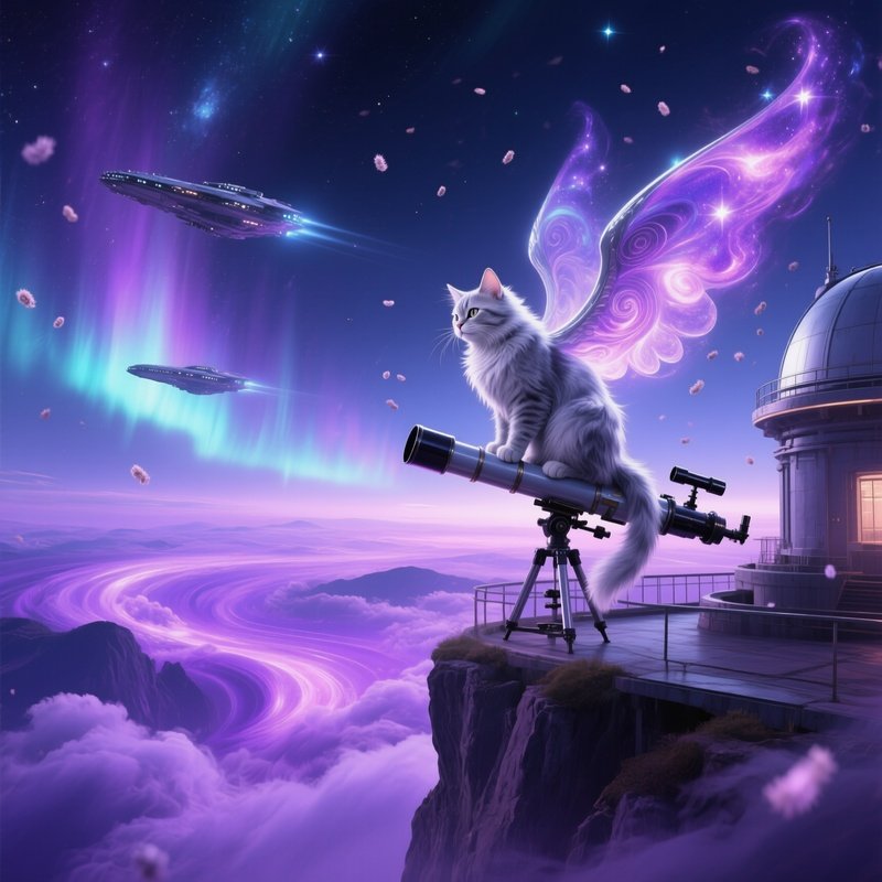 Celestial Cat On Telescope At High Altitude Observatory