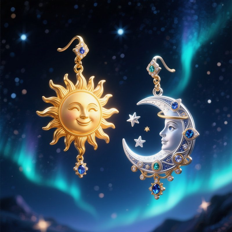 Celestial Earrings Suns Moons With Faces
