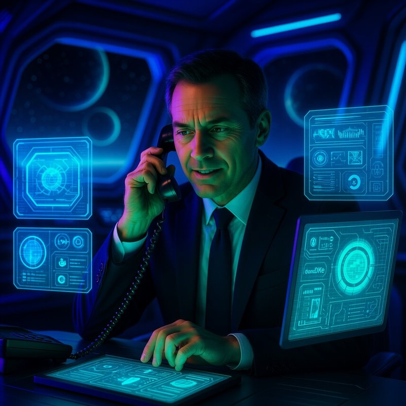 Ceo Making Phone Call Futuristic Spacecraft