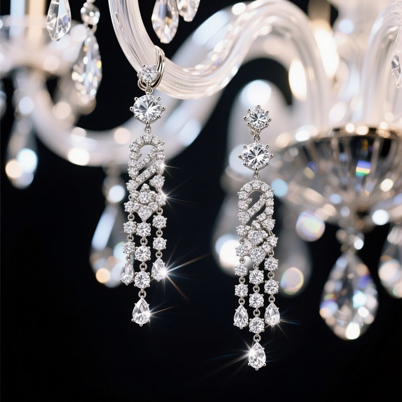Chandelier Earrings Long Dangling Diamond Patterns Sway Catch Light