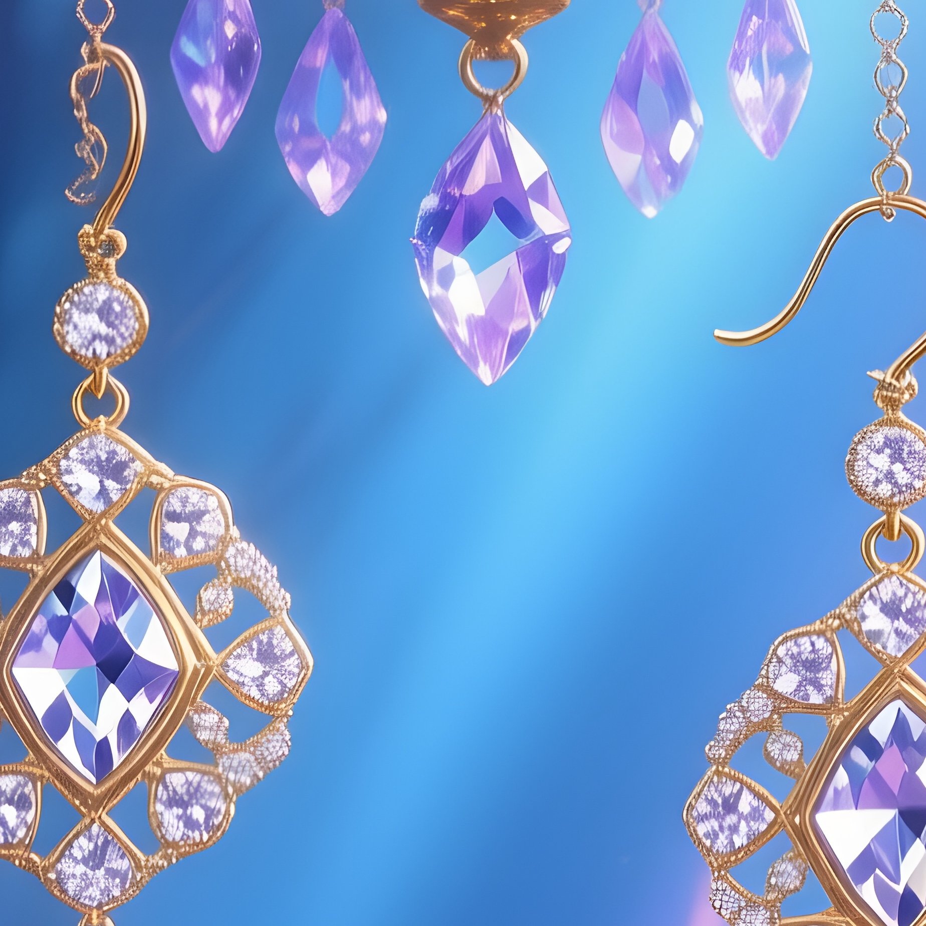 Chandelier Earrings Long Dangling Diamond Patterns Sway Catch Light Fantasy - Full Resolution Quality Preview