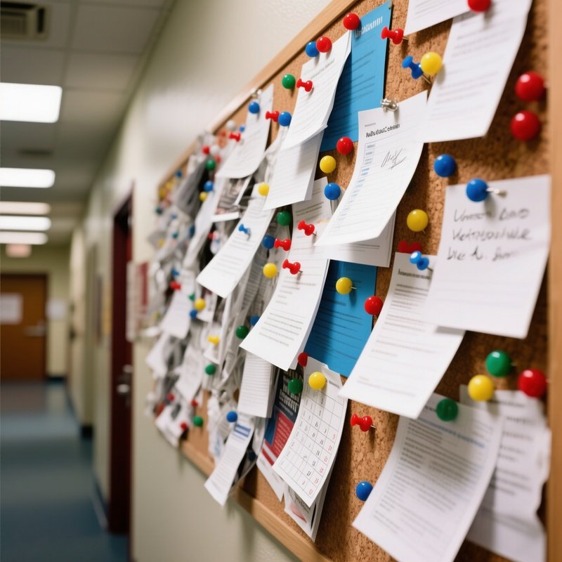Chaotic Corkboard Community Center Hallway
