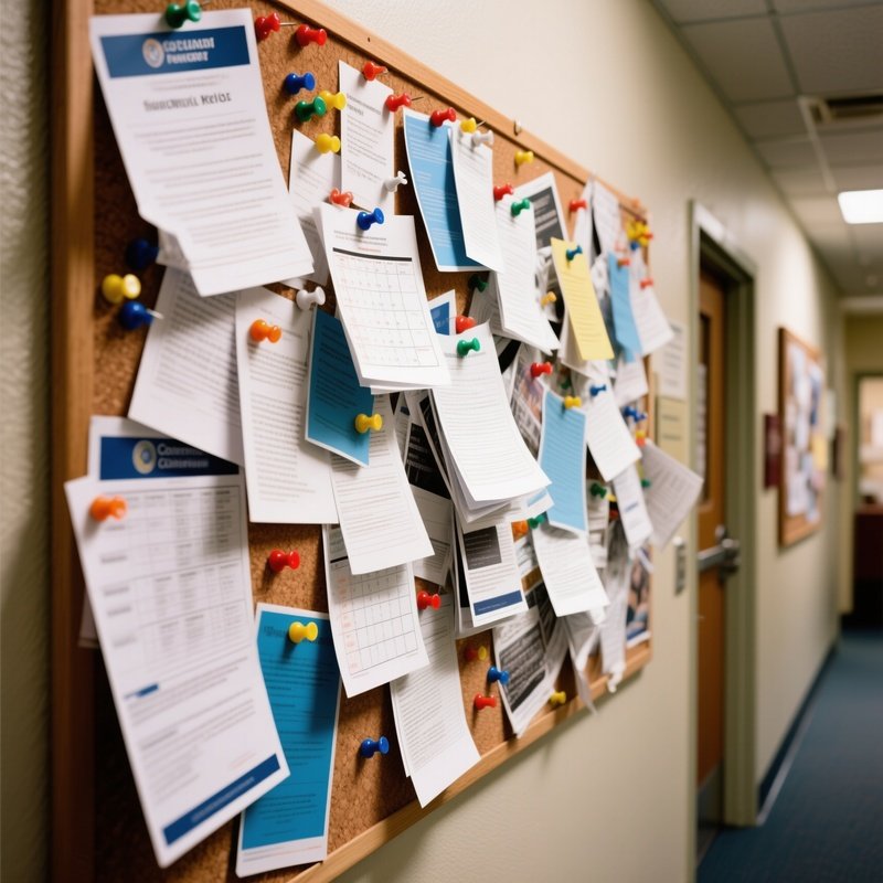 Chaotic Corkboard Community Center Hallway