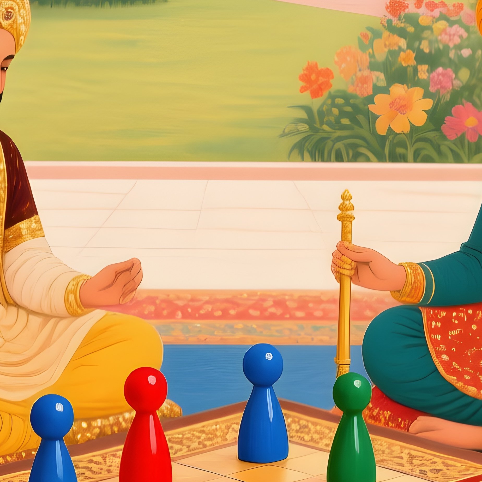 Chaupar Game In Mughal Painting Style - Full Resolution Quality Preview