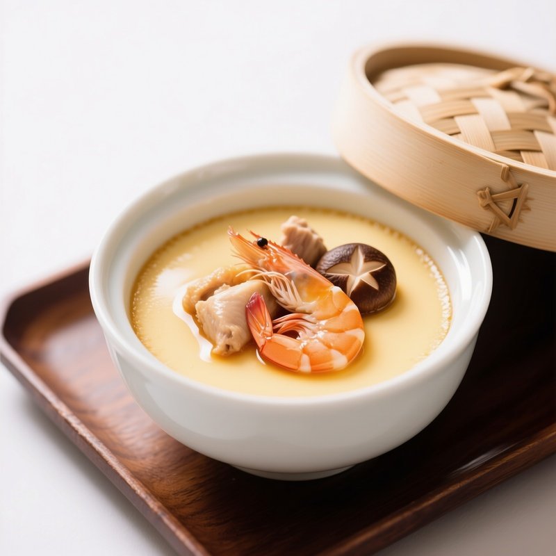 Chawanmushi Savory Steamed Egg Custard With Shrimp Mushroom And Chicken