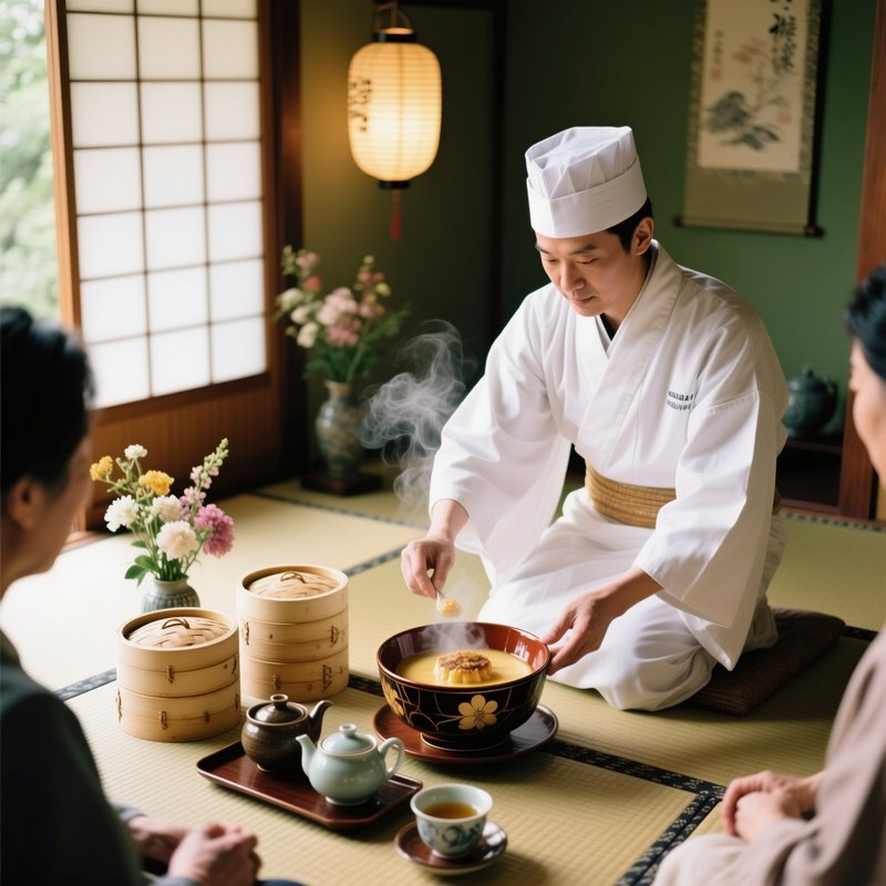 Chawanmushi Savory Steamed Egg Custard With Shrimp Mushroom And Chicken As A Cultural Food Ritual