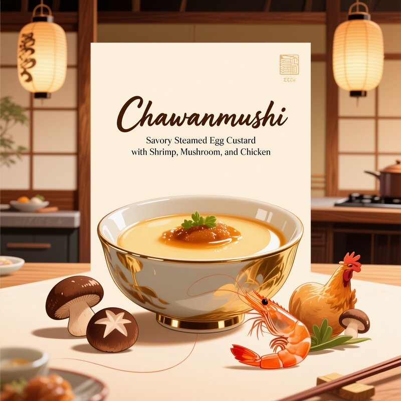 Chawanmushi Savory Steamed Egg Custard With Shrimp Mushroom And Chicken As A Restaurant Menu Item