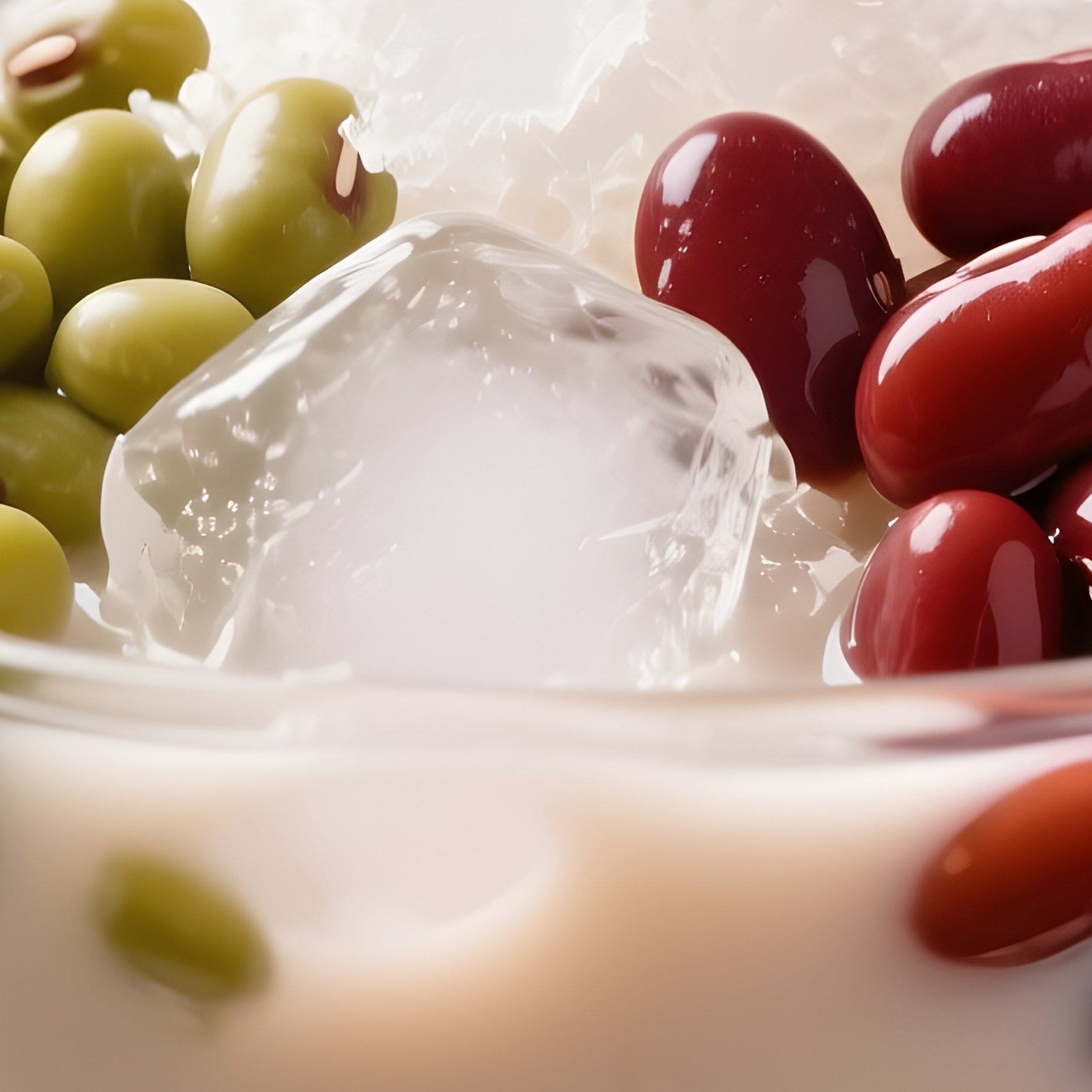 Chè Ba Màu Dessert With Mung Beans, Red Beans, Jelly, Coconut Milk, And Crushed Ice - Full Resolution Quality Preview