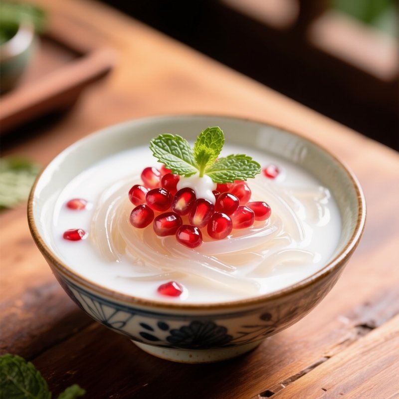 Chè Sương Sa Hạt Lựu Dessert With Jelly Strands Pomegranate Like Tapioca And Coconut Milk